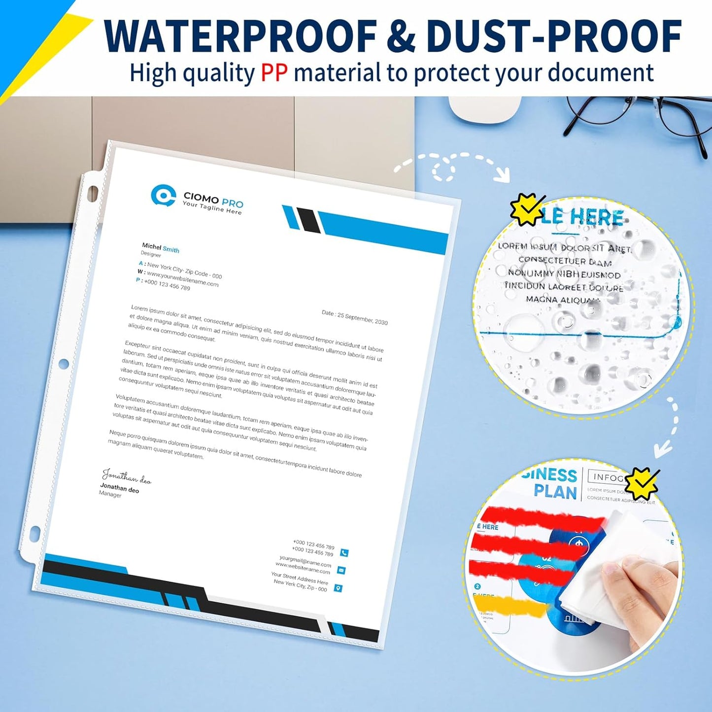 SUNEE Sheet Protectors 50 Packs for 3 Ring Binder, PVC-Free Clear Page Protectors 8.5x11 Inches Plastic Sleeves for Paper, Documents, Photos, Top Loading Binder Sleeves Letter Size