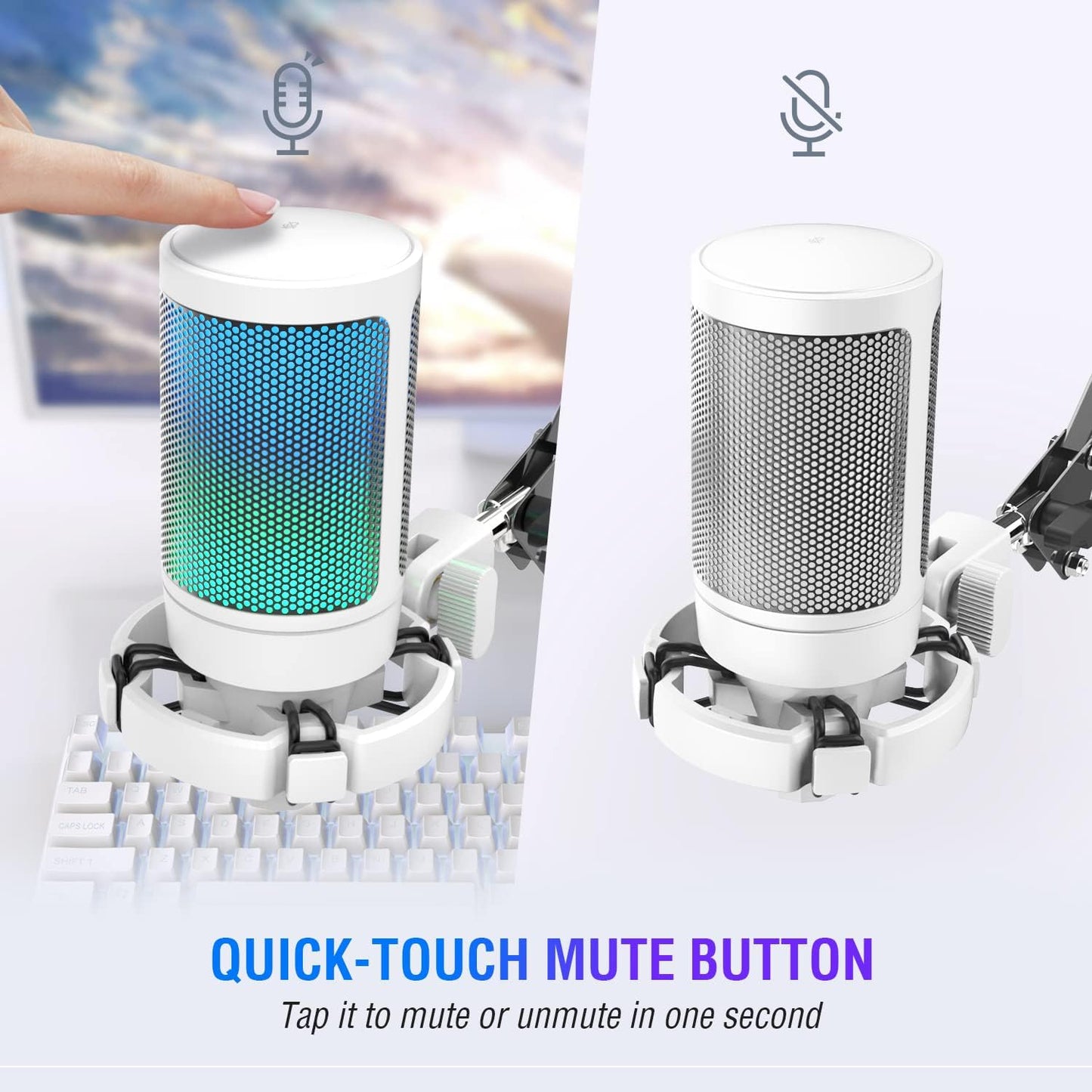 FIFINE Streaming Gaming USB Microphone Kit, PC Condenser RGB Mic Compatible with PS4/PS5, Plug and Play for Music Recording, Online Game, Discord, Twitch, with Pop Filter, Shock Mount-A6T White