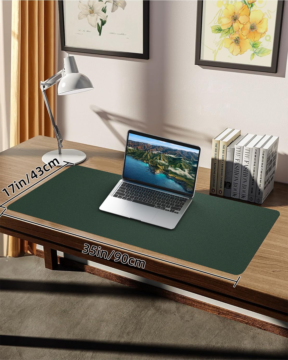 PULeather Non-Slip Desk Mat, Large Mouse Pad & Laptop Desk Pad - Waterproof Writing Pad for Office & Home (Dark Green, 35.4" x 17")