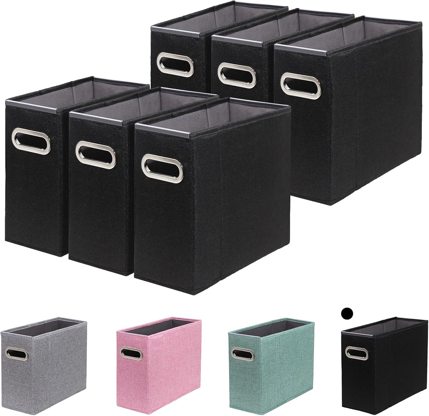 6 Packs Letter Size File Organizer, File Folders Organizer, Fabric Storage Box, Collapsible Paper Organizer with Metal Handle, Smooth PVC Rails, Only Box (Black)