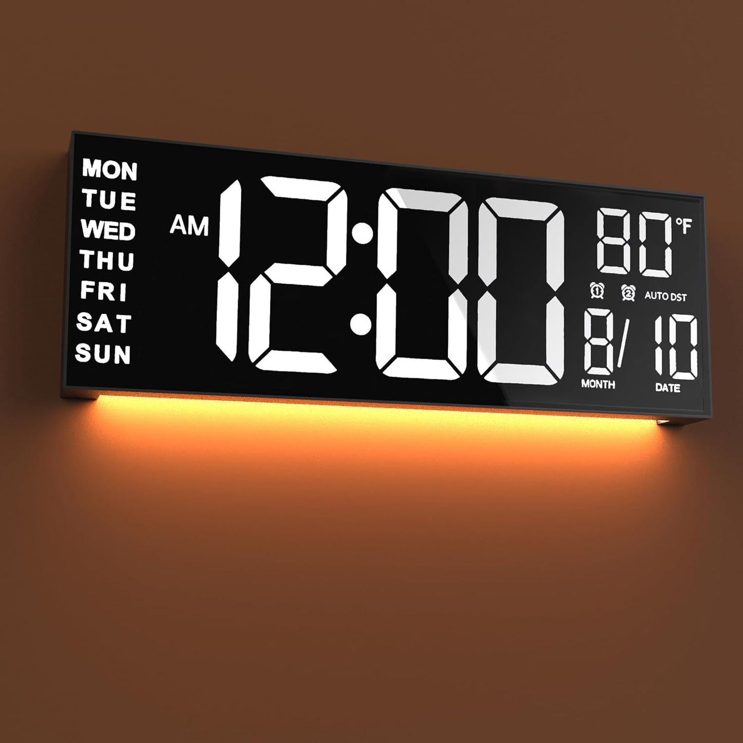 JALL 16" Large Digital Wall Mount Clock, Count Down Timer, Alarm, Big LED, DST, Temperature for Living Room Classroom Desk, Xmas, Birthday Gift for Senior Men Women Mom Dad, White