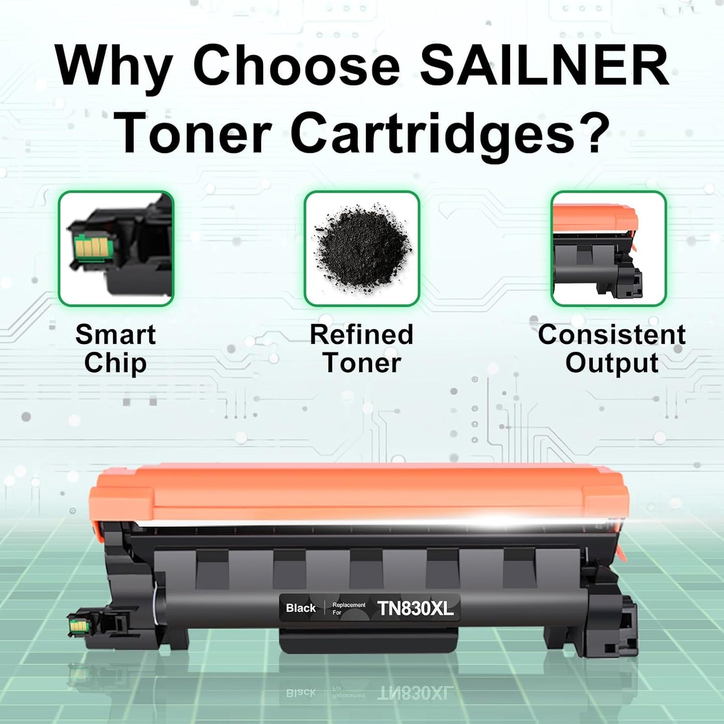 SAILNER TN830XL Toner Cartridge Replacement for Brother TN830 XL/V/R TN830 TN830XL Black Toner Compatible with DCP-L2640DW HL-L2460DW MFC-L2820DW HL-L2405W Printer (2 Pack)
