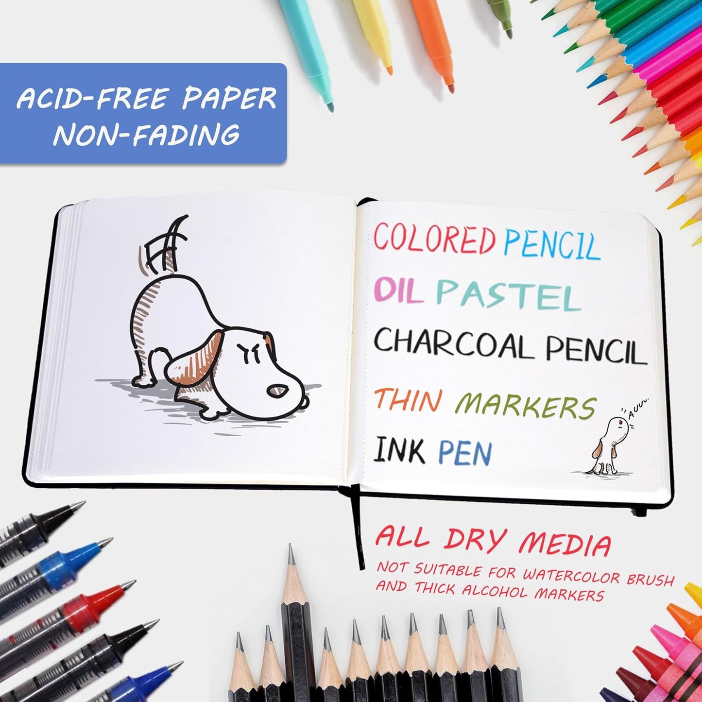 Hardcover Square Sketch Book, 120lb/200GSM Sketchbook Thick Drawing Paper for Marker Watercolor Pencil Mixed Media, Premium Drawing Notebook, Art Journal, 60 Sheets/120 Pages 10x10 Inch Sketch Pad