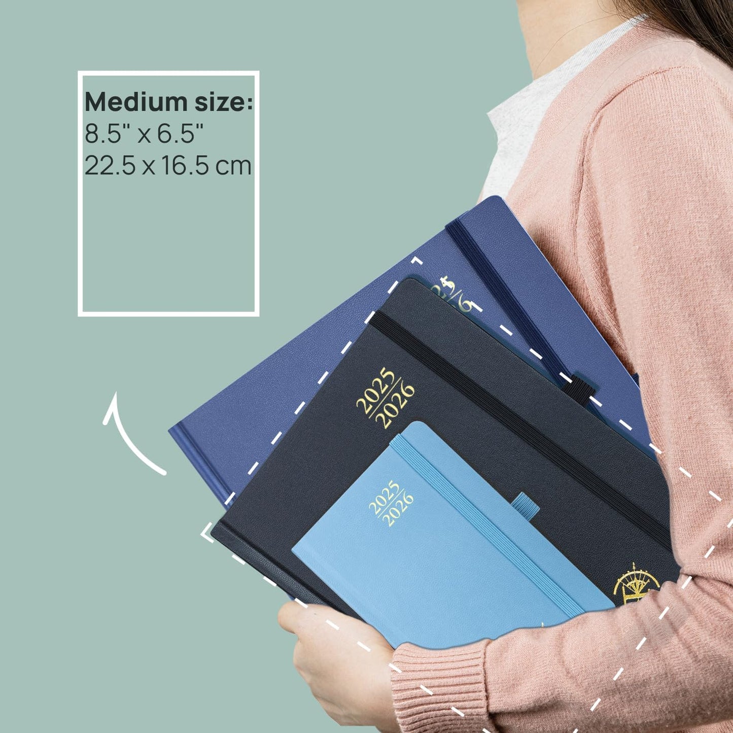 POPRUN Planner 2025-2026, (Medium 6.5'' x 8.5'' Hard Cover) Academic Calendar (July 25-June 26) Daily Weekly and Monthly Appointment Book with Hourly Time Slots, Monthly Tabs, 100 GSM - Light Yellow