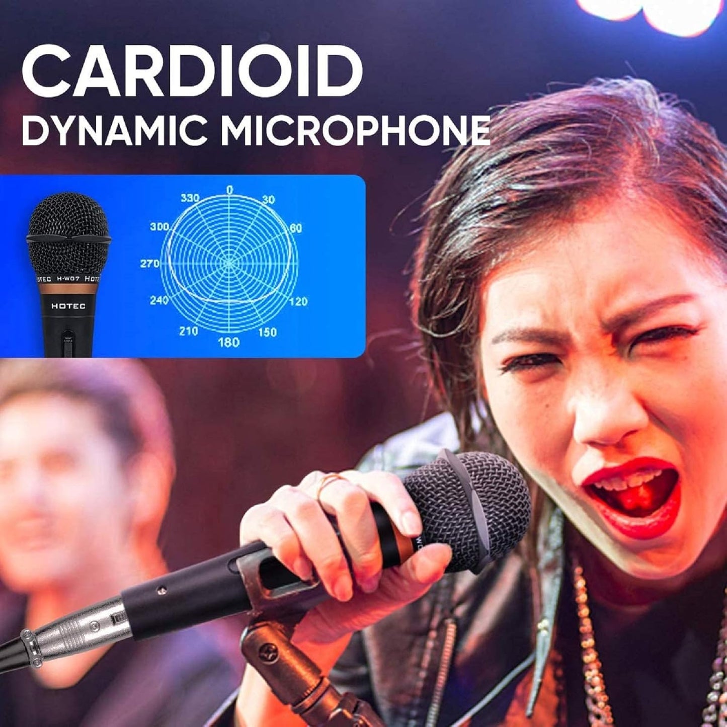 HOTEC Premium Wired Vocal Dynamic Handheld Microphones - Includes 19ft Detachable XLR Cable and ON/Off Switch - 2 Pack, Metal Black