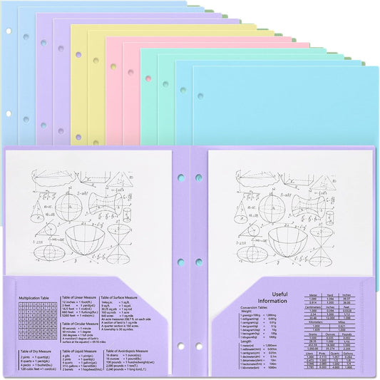 Yeaqee Plastic Folders with Pockets Bulk 3 Hole Punched 2 Pocket File Folders for 3 Ring Binder Divider Folder for Notebooks, Durable Poly for Office Home(Pastel Color)