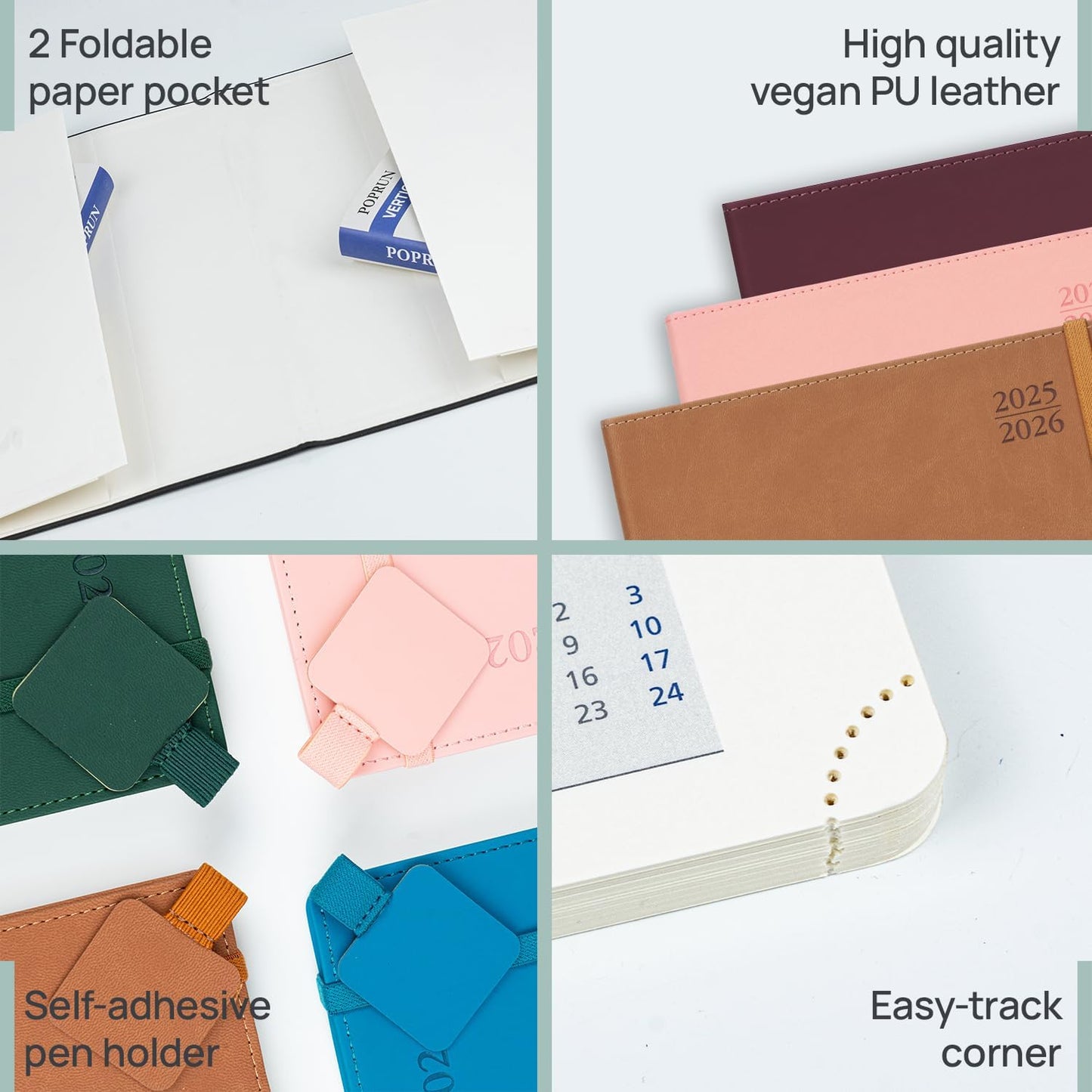 POPRUN Monthly Planner 2025-2026, 8.5'' x 11.25'', 13-Monthly Calendar (July 2025-July 2026) 15-Minute Hourly Appointment Book with Stair Tabs, Soft Cover, 100GSM Paper - Forest Green