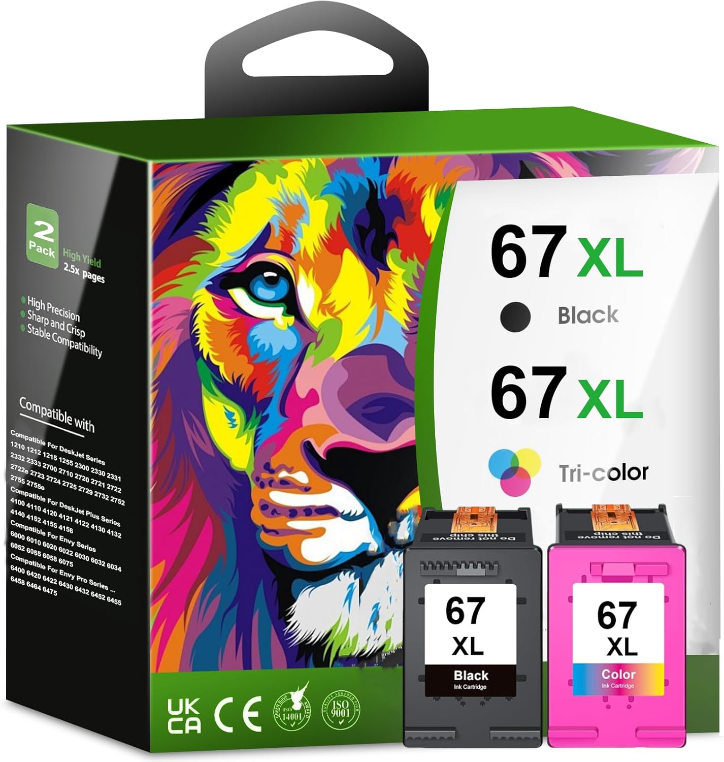 Printer Ink 67XL 67 2755e 4155e Ink Cartridges for HP Ink 67 Ink Cartridges Black/Color Combo Pack for Envy 6400 6000 6055e Pro 6455e for DeskJet 2700 2755 2725 2755e 2752 2855e 4255e 4155e Plus 4100