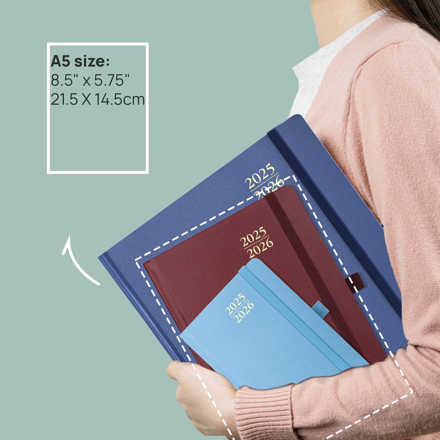 POPRUN 2025-2026 Daily Planner One Page Per Day (Medium - 5.75'' x 8.5'') - Academic Calendar (July 2025 - June 2026), 2025 Day Appointment Book with Monthly Tabs, Hardcover - Haze Blue