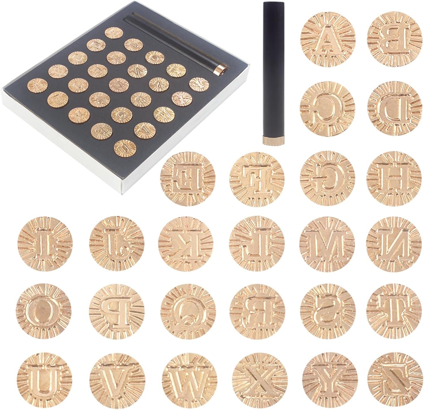 Wax Seal Kit, 26 Initial Letters A-Z Sealing Wax Stamp with 1pc Wooden Handle, Alphabet Seal Stamp, for Wedding Invitation, Gifts Wrapping, Christmas, Birthday Cards, Envelopes, Decoration