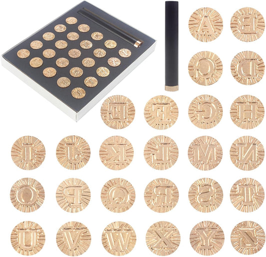 Wax Seal Kit, 26 Initial Letters A-Z Sealing Wax Stamp with 1pc Wooden Handle, Alphabet Seal Stamp, for Wedding Invitation, Gifts Wrapping, Christmas, Birthday Cards, Envelopes, Decoration