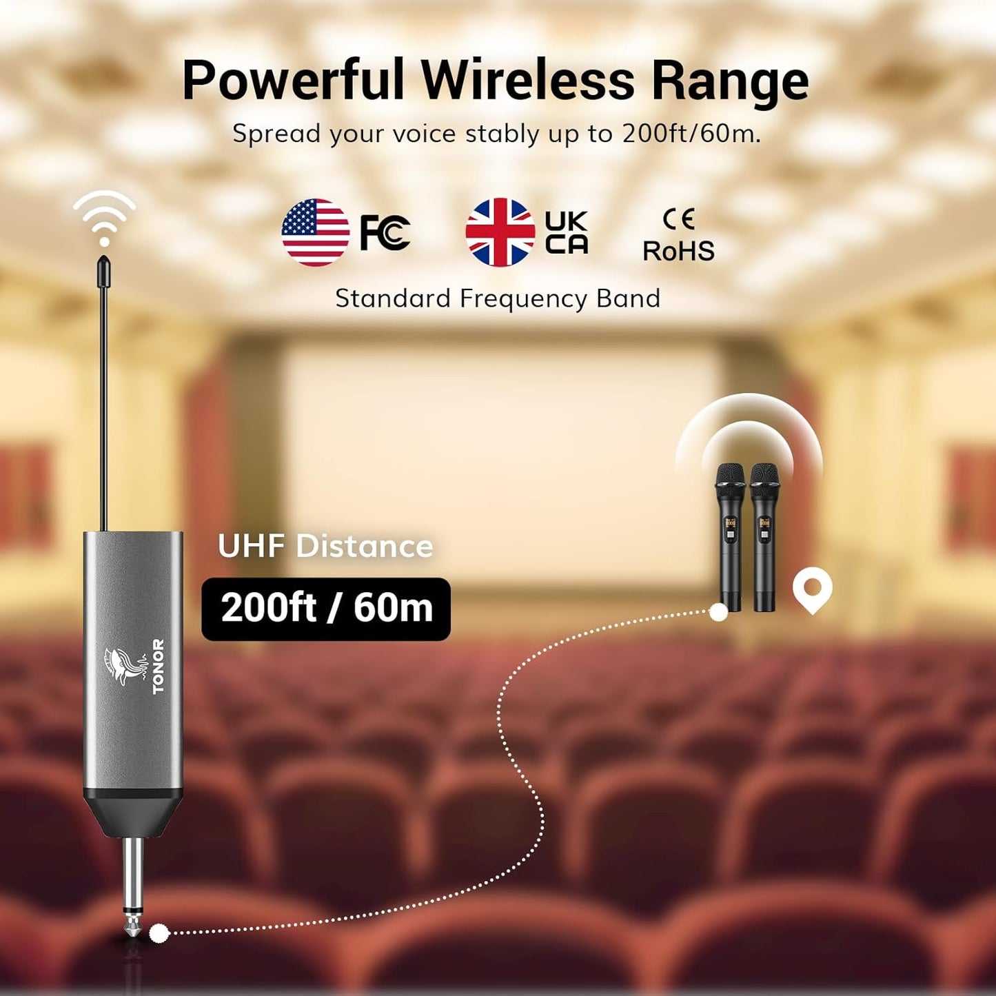 TONOR Wireless Microphones, UHF Metal Dual Cordless Dynamic Mic System with Rechargeable Receiver, Microfonos Inalambricos Professional for Karaoke Singing, Wedding, Speech, Church 200ft TW630 Black