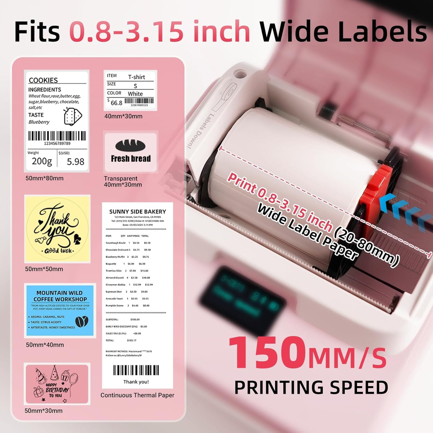 ORGSTA Label Maker Machine with Tape, T003 Thermal Label Maker, 3.15 Inch Bluetooth Label Printer Compatible with Phone & PC, Sticker Printer Barcode Thermal Maker for Small Business, Home, School