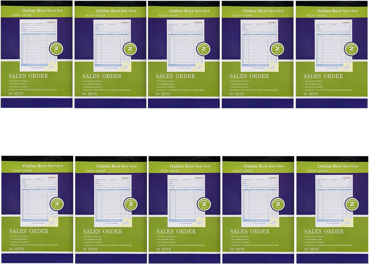10 Pack Large Sales Order Book Receipt Invoice Duplicate Carbonless 50 Sets 5.5" X 8"5