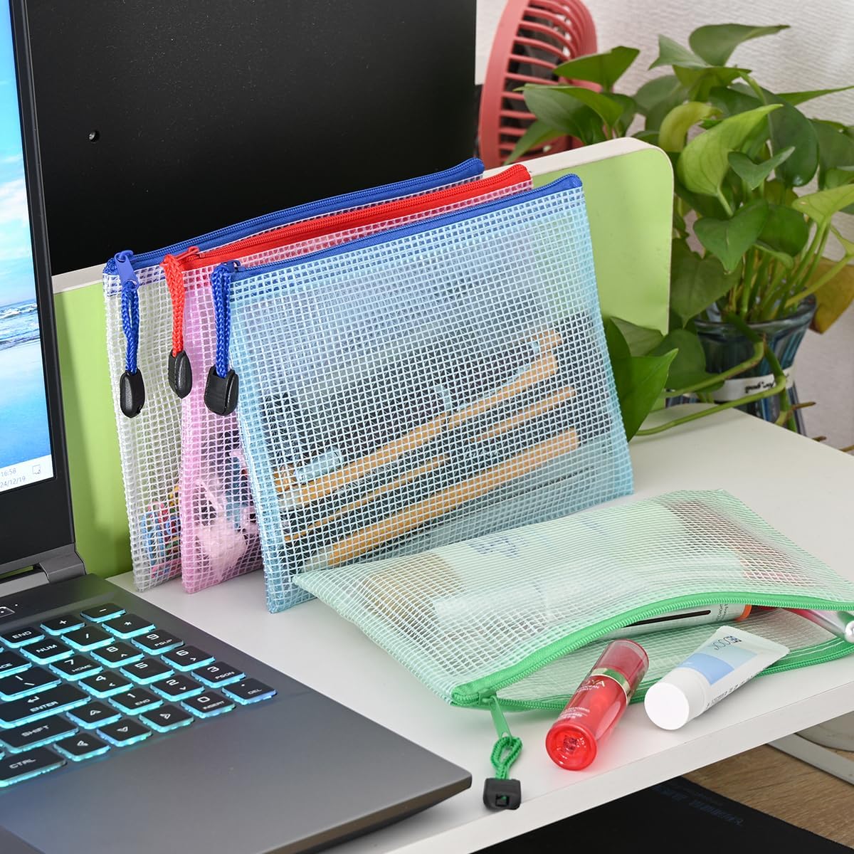 AUSTARK 10 Pcs Zipper File Bags, Waterproof Plastic Mesh Pouch for Office School, Board Game Storage Bags (B6 Size 7.6''x5.3'', Multicolored)