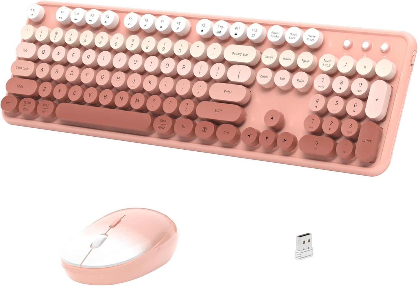 Wireless Keyboard and Mouse, Full-Size Retro Typewriter Keyboard with Round Keycaps, 2.4GHz for Windows, Mac, Laptop, PC, Desktop (Peach Gradient)