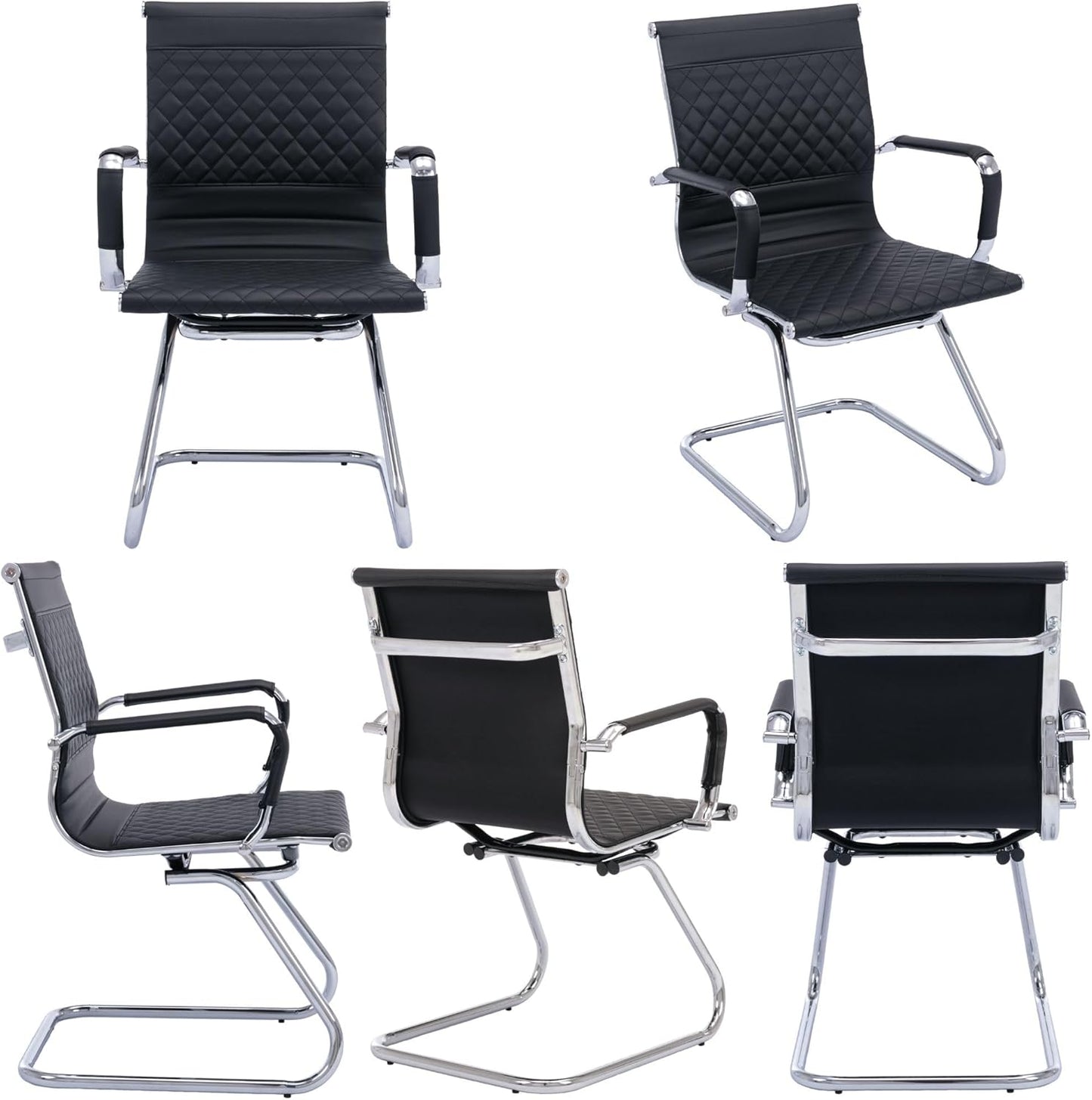 Office & Conference Room Chairs Set of 4 with Mid Back, Modern PU Leather Desk Chairs, Black