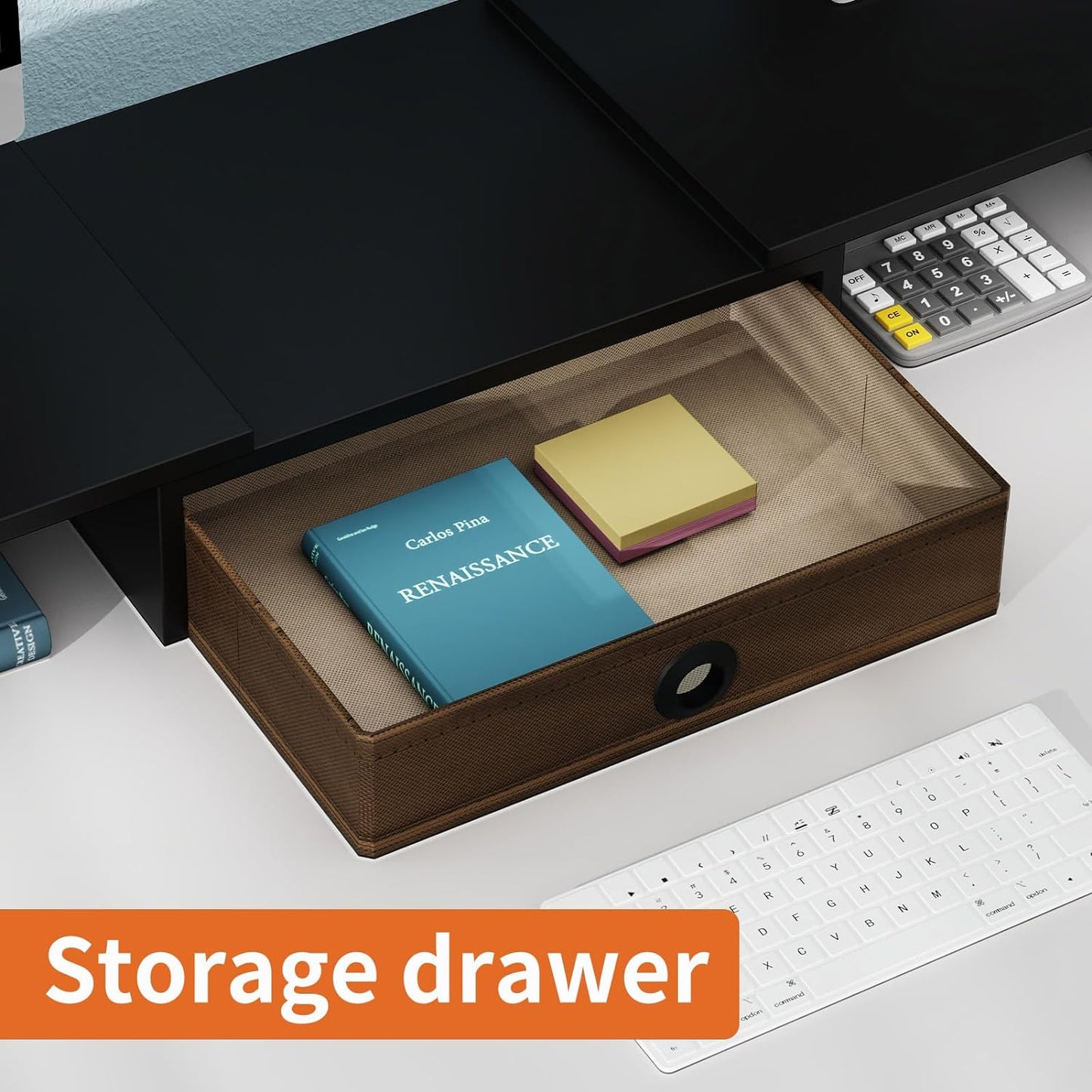 Dual Monitor Stand Riser with Drawer-Adjustable Length and Angle, Monitor Stand Riser for 2 Monitors, Desktop Organizer Stand for Computer/Laptop/PC/Printer (Black)