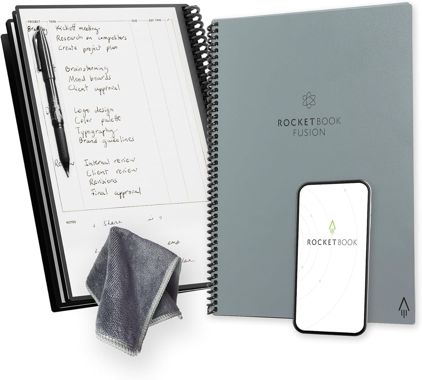 Rocketbook Fusion Reusable Undated Productivity Planner, Letter Size 8.5x11, Gray - Goals, Monthly and Weekly Calendar, Daily To-do List, Lined and Dotted Notes Pages