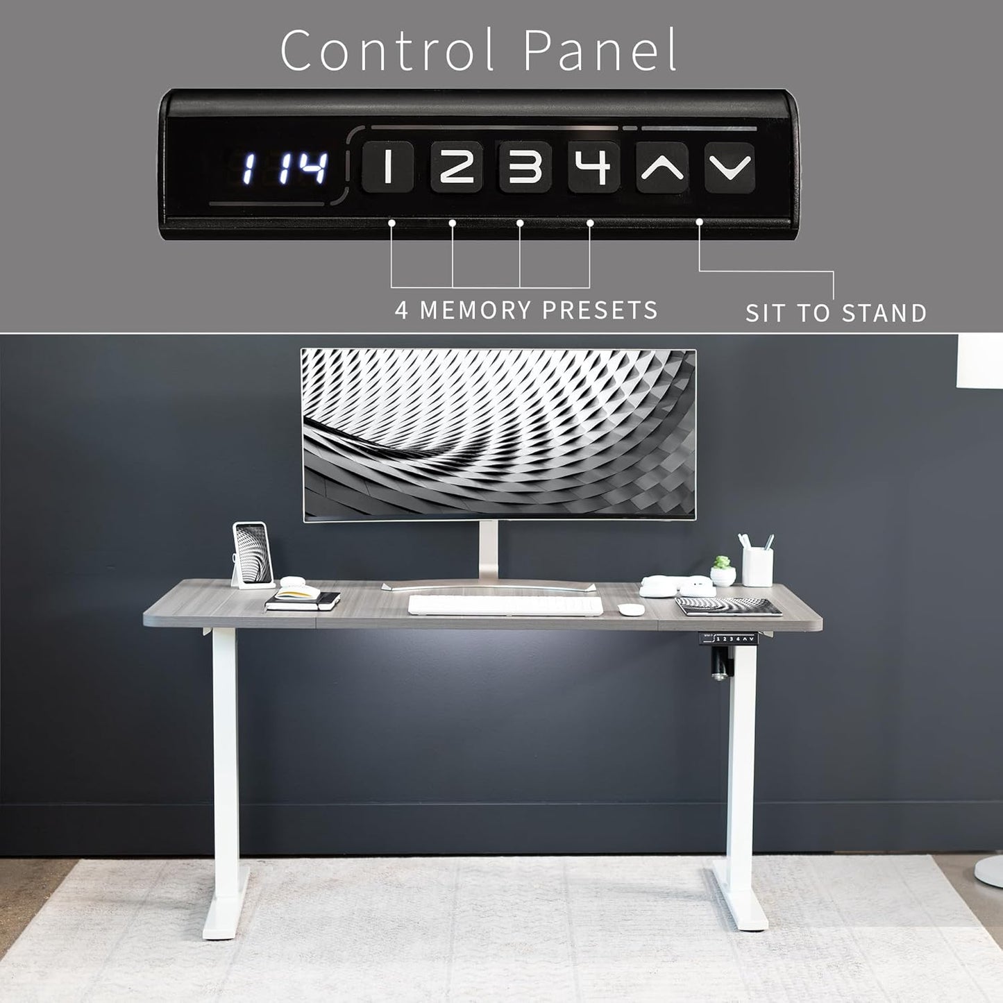 VIVO Electric 60 x 30 in Standing Desk, Memory Height Adjustment, 1B Series, Dark Gray Top White Frame, DESK-KIT-1W6G-30