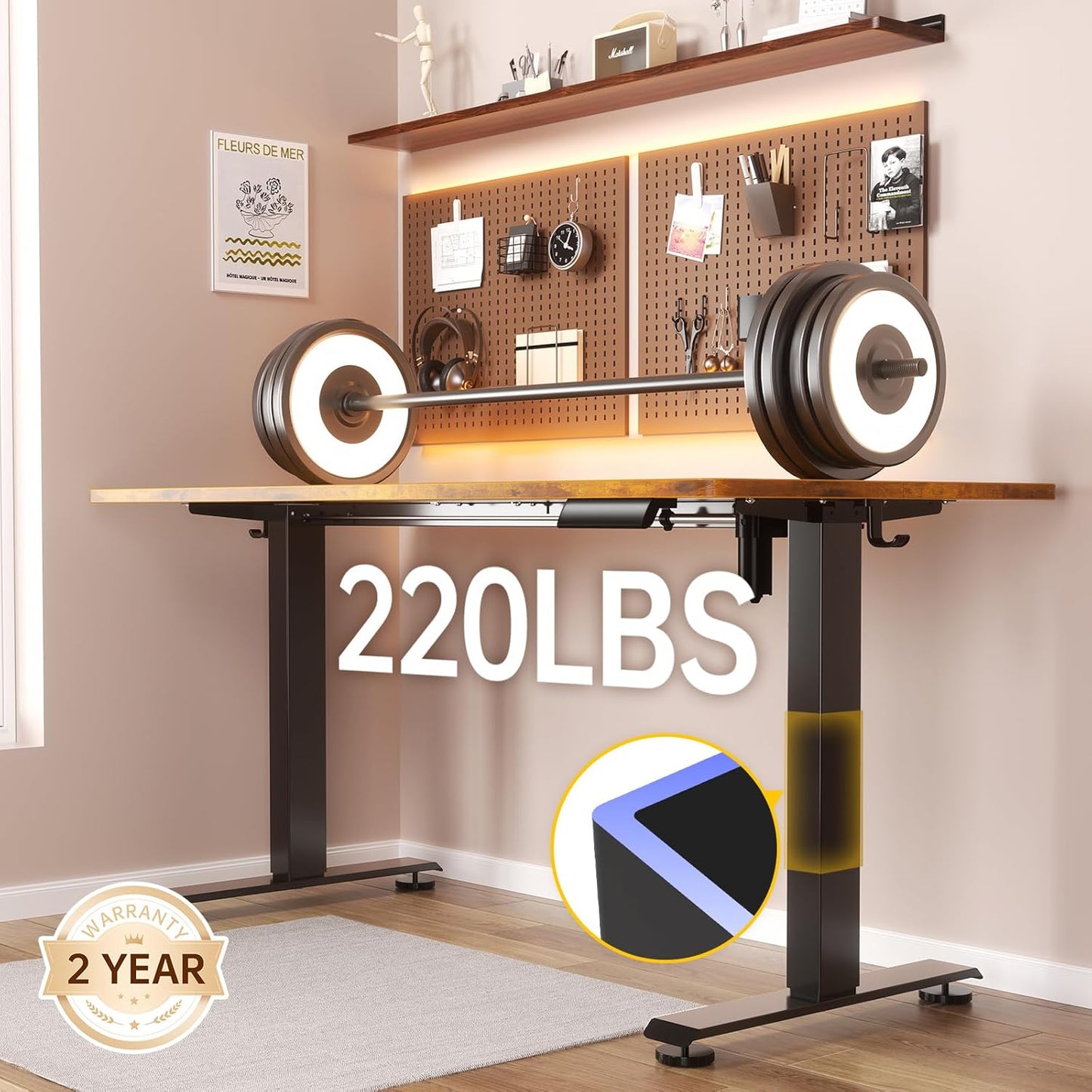 Veken 55 Inch Large Electric Standing Desk, 4 Memory Heights Adjustable,Sit to Stand Up, Work Home Office Computer Table for Study, Walking Pad, Writing, and Games, Wooden Desktop Desks, Brown