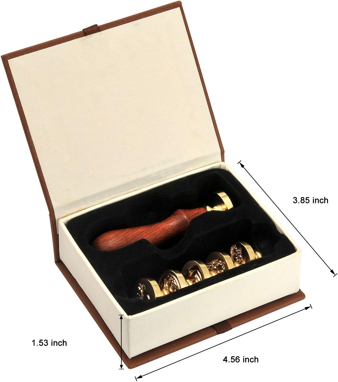 Yoption 6 Pcs Wax Seal Stamp Set, Romantic Rose Heart Flower Crown Sealing Wax Stamps Kit, Wooden Handle with Brass Head for Wedding Invitation Cards Christmas Gift