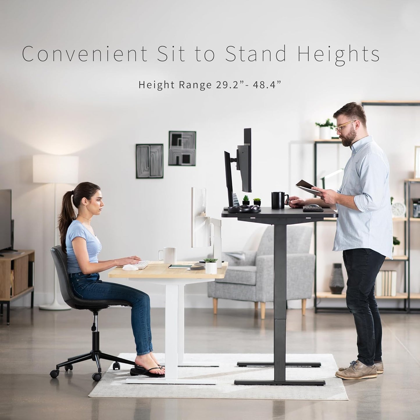 VIVO Electric 48 x 30 in Rustic Standing Desk, Memory Height Adjustment, 1B Series, One-Piece Vintage Brown Top, Black Frame, DESK-KIT-1B5N