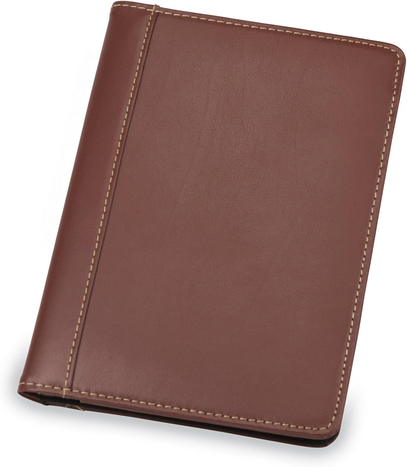 Samsill Contrast Stitch Faux-Leather Portfolio, Mini Size Business Interview Professional Padfolio, Includes 5 x 8 Inch Writing Pad, Brown