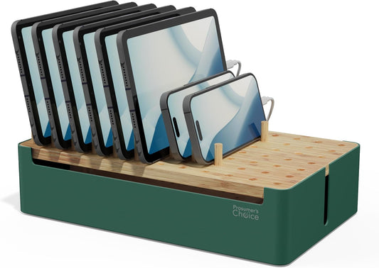 Prosumer's Choice Bamboo Charging Station - Multi Charger Station Organizer - Desk Docking Station for Phones, Tablets, Laptop - Wooden Charging Station with Removable Dividers - Cables Not Included
