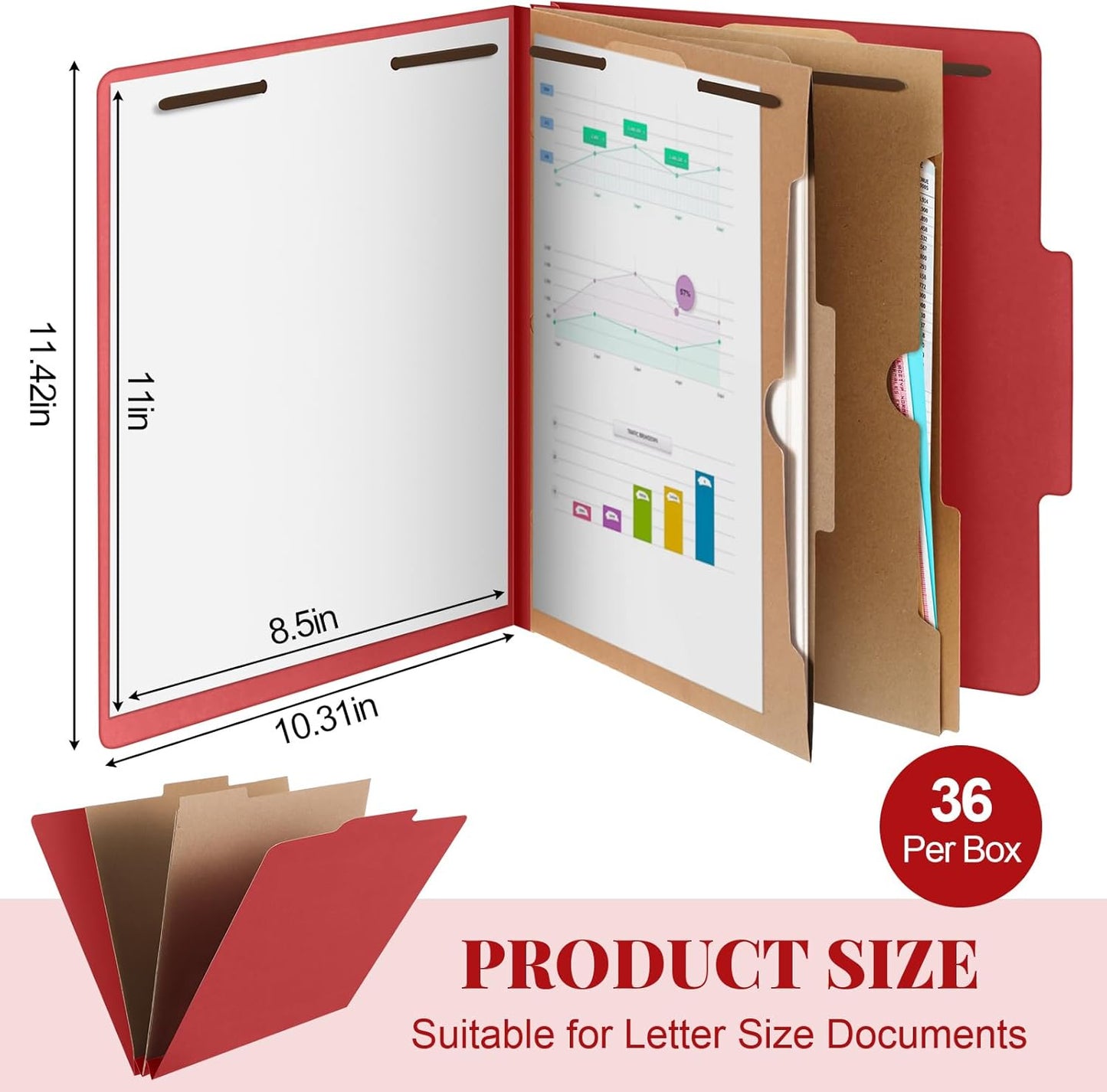 36 Pcs Classification Folders Letter Size, 2 Pocket Dividers Pressboard File Folder with Fasteners, Expanding File Organizer Bulk for Teachers, Clergy, Office, Church, Christmas (Red)