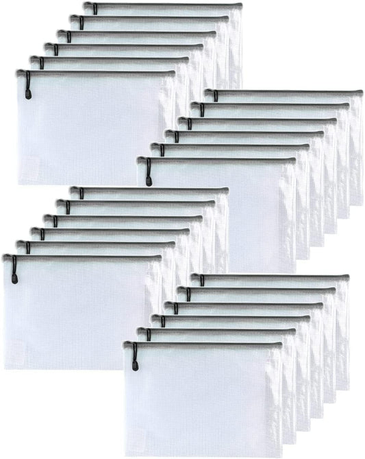 Oaimyy-24PCS-11 x 14" inches-Mesh Zipper Pouch, Plastic Zip File Folders Puzzle Bags for Organizing,for School Office Supplies,Travel,Home Storage-Black