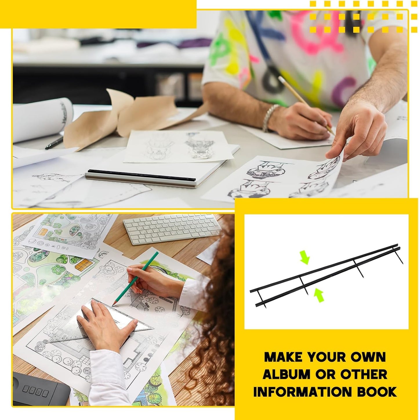 Marspark 50 Packs Binding Spines Reclosable 11'' Long 1.7" Depth 4 Pin Spines Binder Combs 150 Sheet Capacity Binding Strips, Black