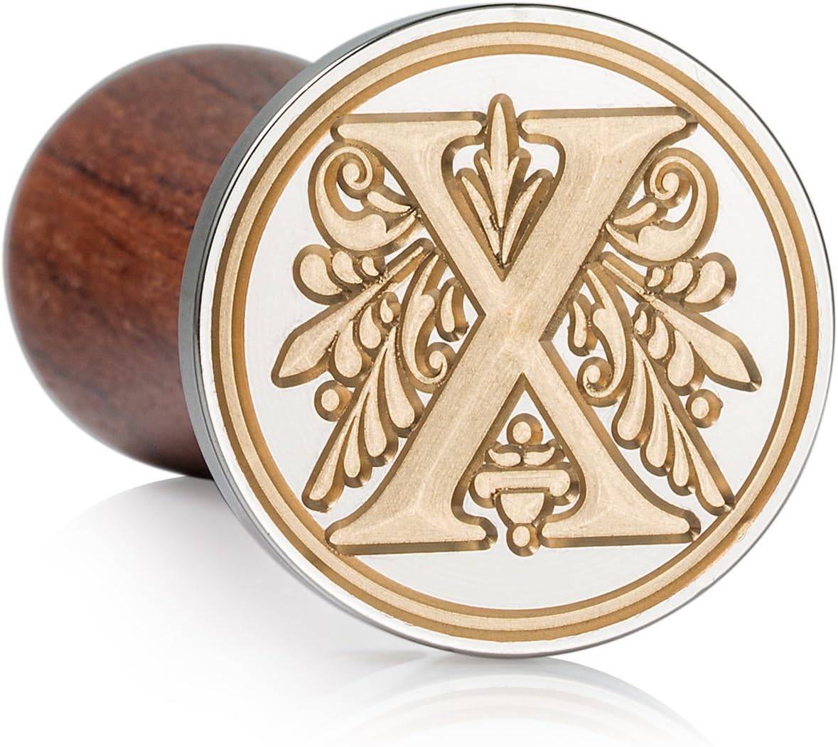 Mceal Wax Seal Stamp, Large Seal 1 1/5"(30mm) Dia, Silver Brass Head with Wooden Handle, Regal Letter A to Z Series (Letter X)