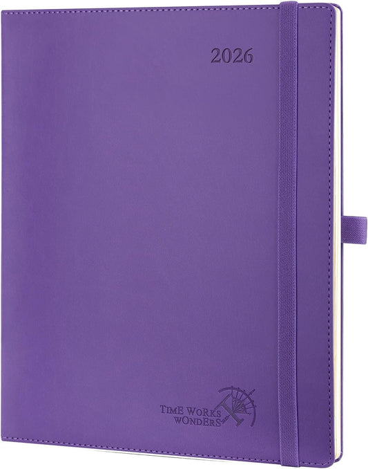 POPRUN 2026 Planner (Large - 8.5'' x 10.5'') - 2026 Weekly Calendar (Jan. 2026 - Dec. 2026) with Hourly Time Slots, Weekly/Monthly Appointment Book for Time Management - Leather Soft Cover - Purple