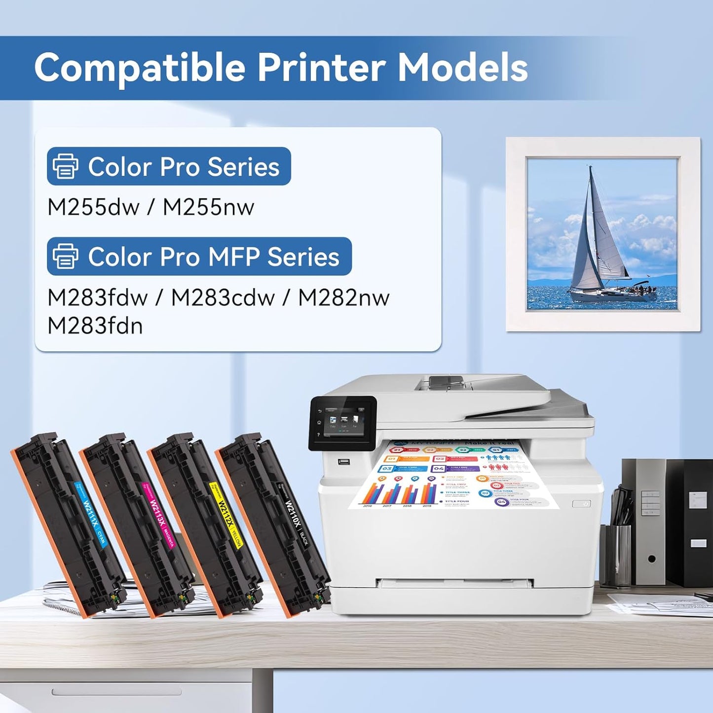 MYTONER 206X Toner Cartridges 4 Pack High Yield (with Chip) Compatible Replacement for HP 206A 206X for Color Pro MFP M283fdw M283cdw M282nw Pro M255dw M255nw M283 M255 M282 Printer W2110X W2110A