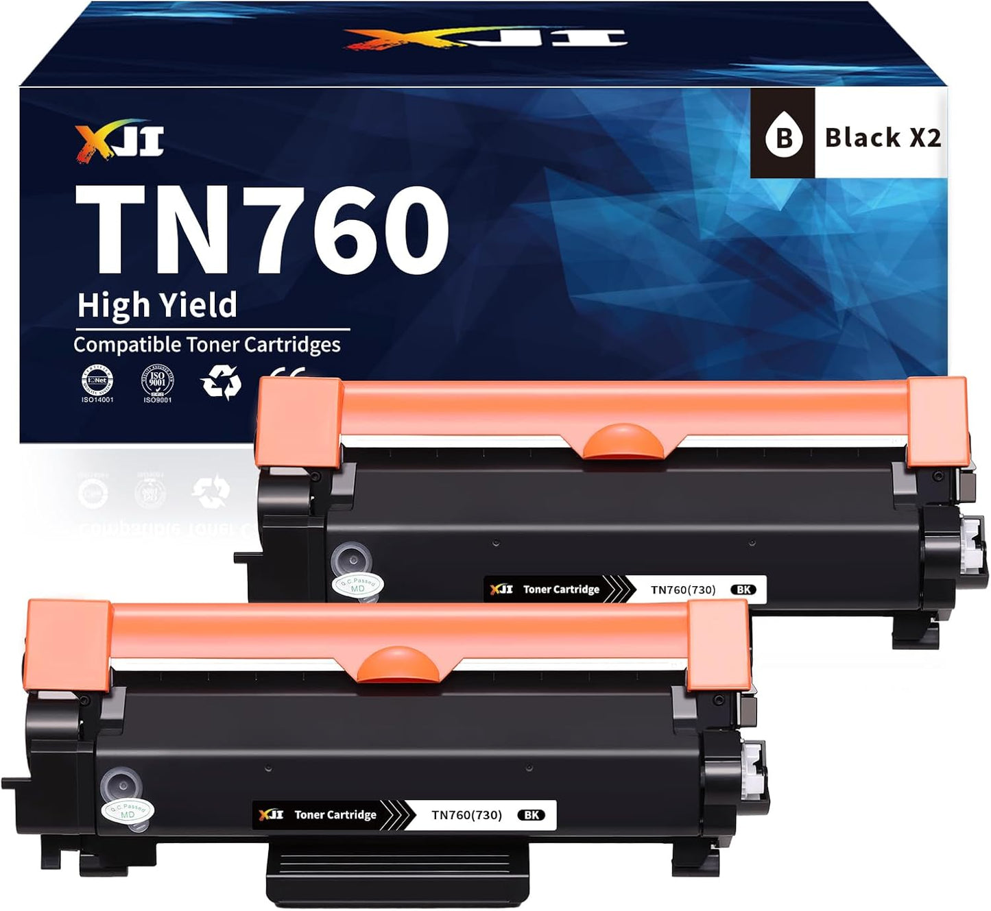 XJI Compatible Toner Cartridges Replacement for Brother TN760 TN-760 TN730 TN-730 High Yield (Black, 2 Pack), for DCP-L2550DW DCPL2550DW HL-L2350DW L2390DW L2395DW MFC-L2710DW MFCL2710DW Printer