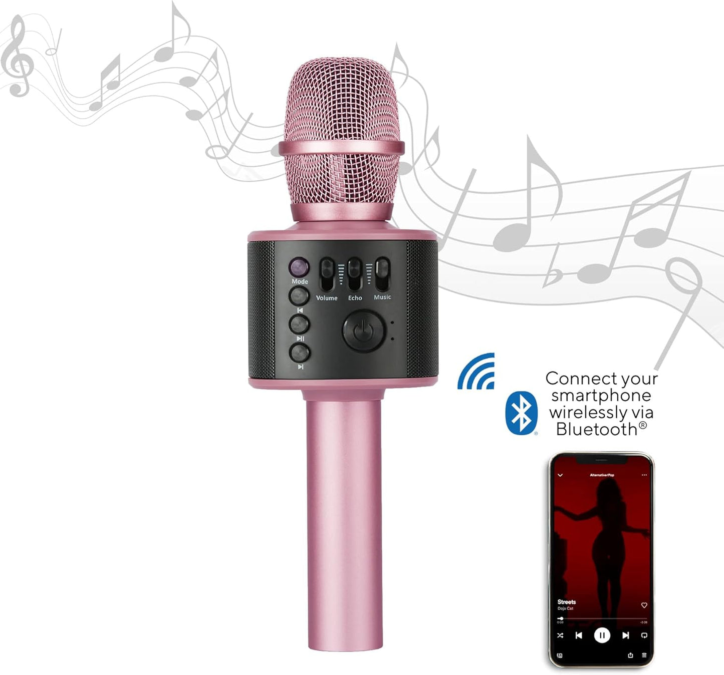 Core Innovations Wireless Bluetooth Karaoke Microphone with Built-in Speakers + HD Recording, Portable Handheld Mic | Rose Gold