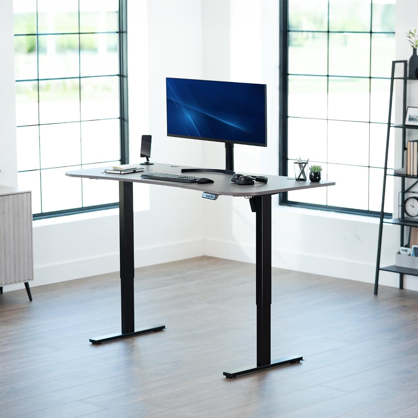 VIVO Electric 63 x 32 in Standing Desk, Memory Height Adjustment, 1B Series, Dark Gray Top Black Frame, DESK-KIT-1B1G