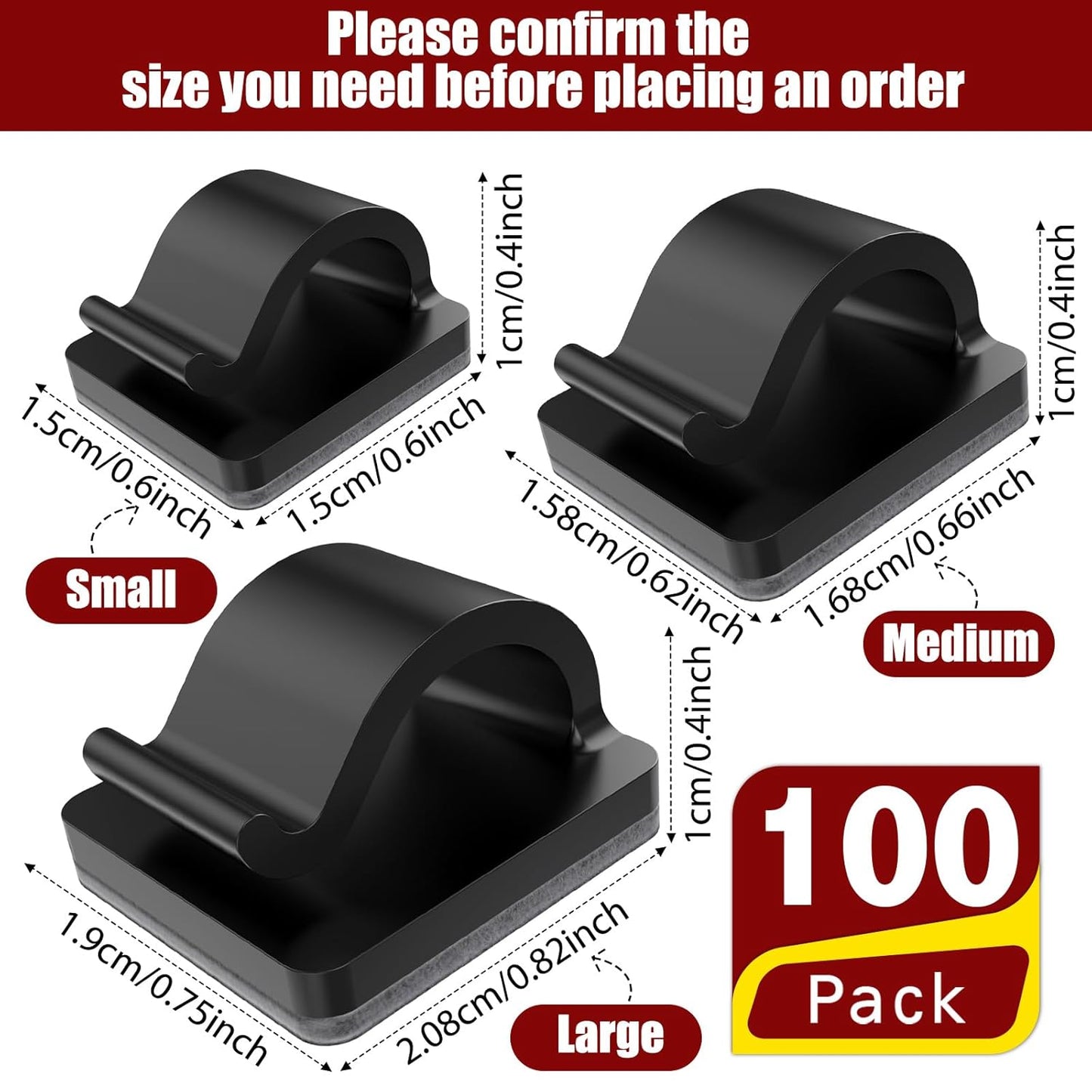 Blulu 100 Pcs Adhesive Cable Clips Bulk Wire Holder for Cord Organizer Clips Cable Management Outdoor Light Hooks for Christmas Wall String Lights Fairy Lights