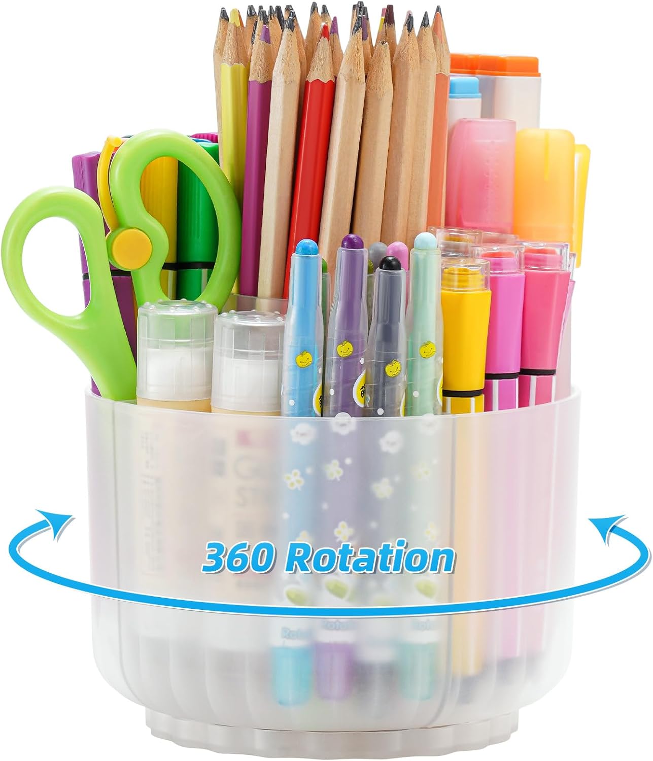 Marbrasse Desk Organizer, 360-Degree Rotating Pen Pencil Holder, Desk Organizers and Accessories with 5 Compartments Pencil Holder, Art Supply Storage Box Caddy (Translucent)