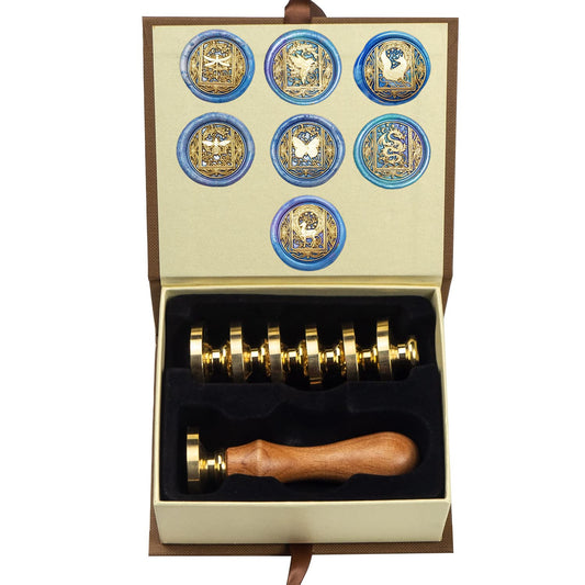 Animal Wax Seal Stamp Set with 7 Removable Brass Heads and 1 Wooden Handle - Starry Butterfly Dragonfly Bee Dragon Sealing Wax Stamp for Cards Invitations