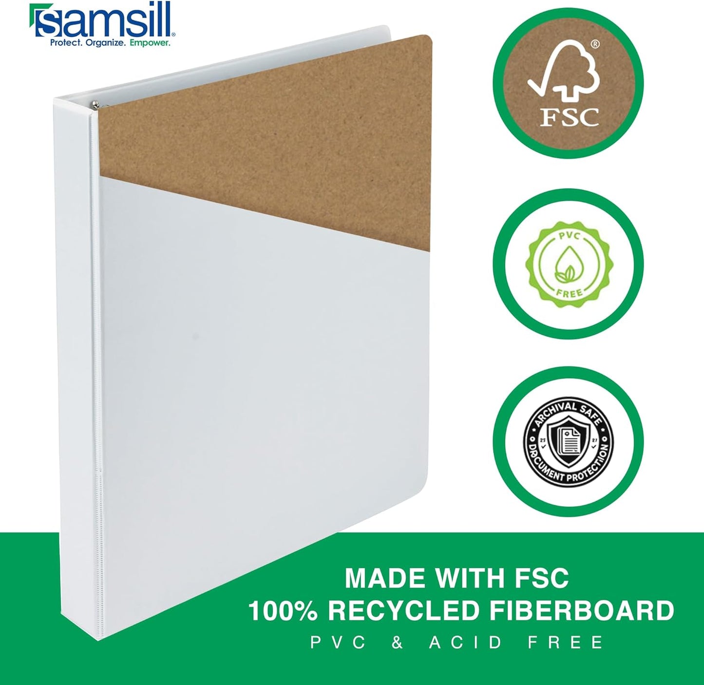 Samsill 1.5 Inch 3 Ring Binders, Made in USA, Economy Round Ring, Clear View Cover, 325 Sheet Capacity - for School, Home, Office - White, 6 Pack