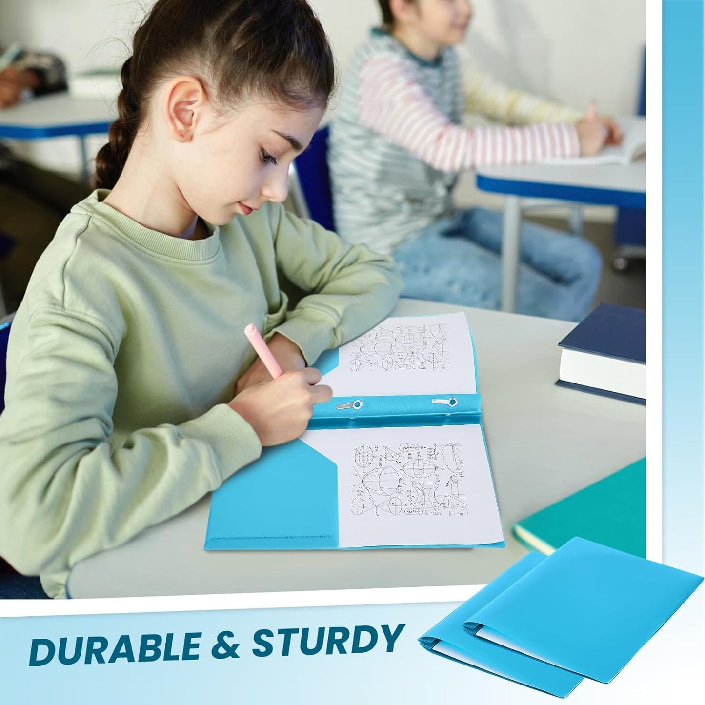 Lincia 100 Pcs Plastic Folders with Pockets and Prong Folders with Prongs Plastic Folders with 2 Pockets Pocket Folders for Office, School for Students, Teachers, Office Workers (Light Blue)