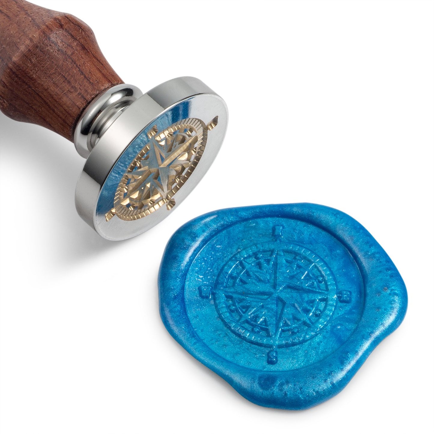 Mceal Wax Seal Stamps Large Seal 1 1/5"(30mm) Dia, Silver Brass Head with Wooden Handle (Compass)