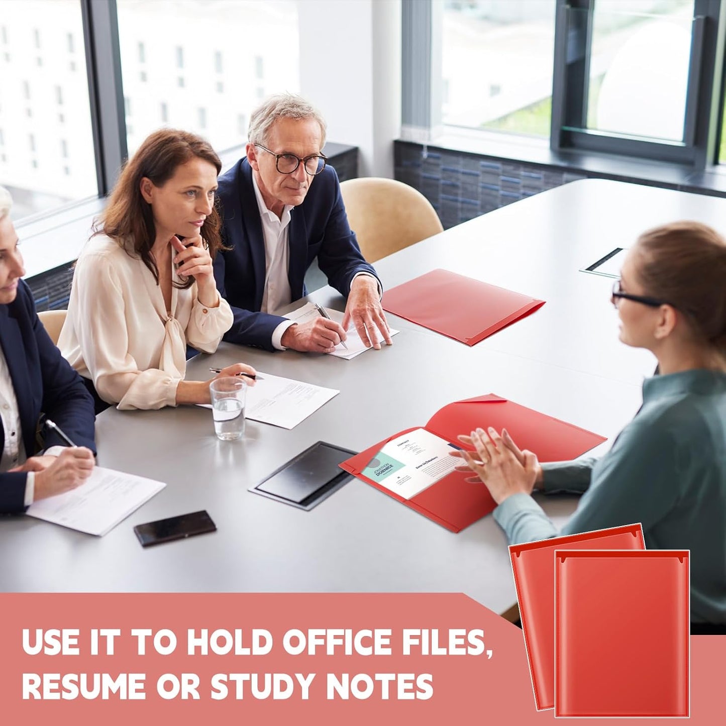 Henoyso 150 Pcs Plastic Folders with Clear Front Pockets Bulk Heavy Duty File Folders with 2 Pockets and Card Slot for Student Teacher Back to School Supplies Office Presentation (Red)