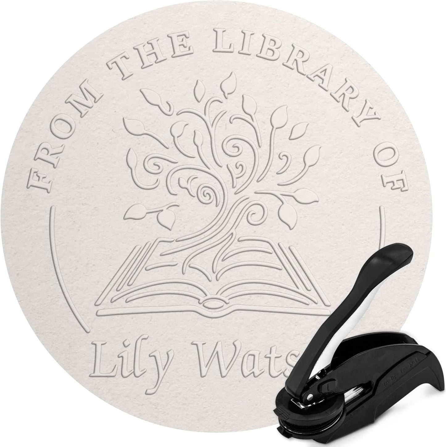 Custom Library Embosser - Style 113 - Embosser, Wood Stamp or Self Inking Stamp - Book Embosser Includes 50 Gold Seals - Custom Stamp Seal from The Library of
