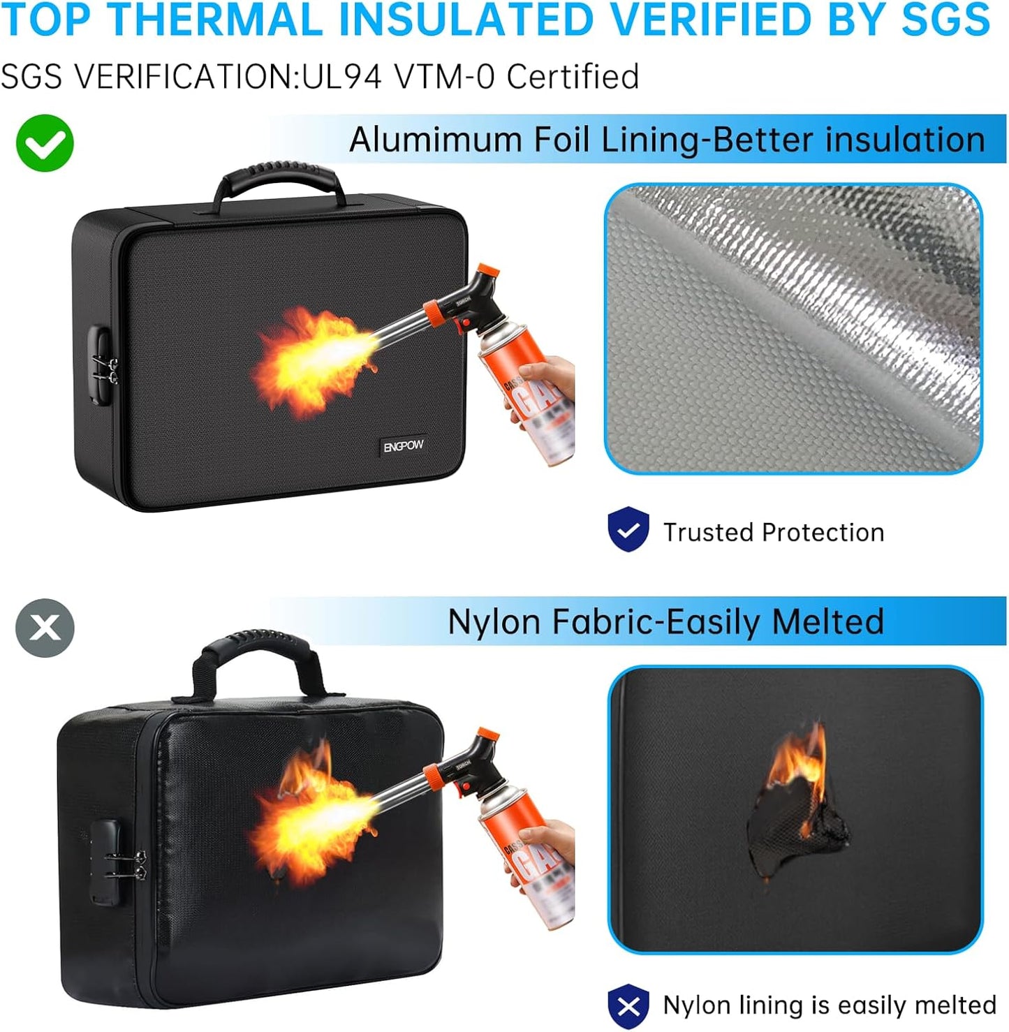 ENGPOW File Organizer Bag with 13 Pocket Accordion File Folder, Fireproof Document Organizer with Lock& Labels,Multi-Layer Portable Home Travel Safe Storage Box for Important Documents,Files and More