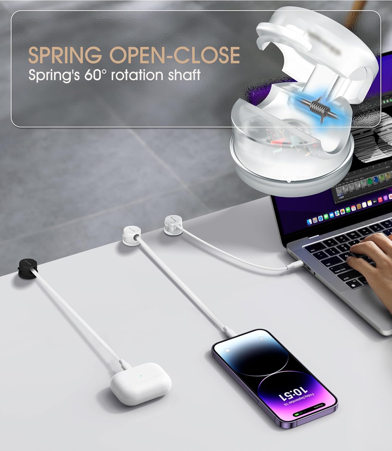 9 Pack Spring Cord Organizer Cable Clips [Locking Cable Rotatable], 2025 Latest Nearockle Phone Charging Cord Holder Cable Management for Car, Nightstand, Office Desk Accessories (Multi)