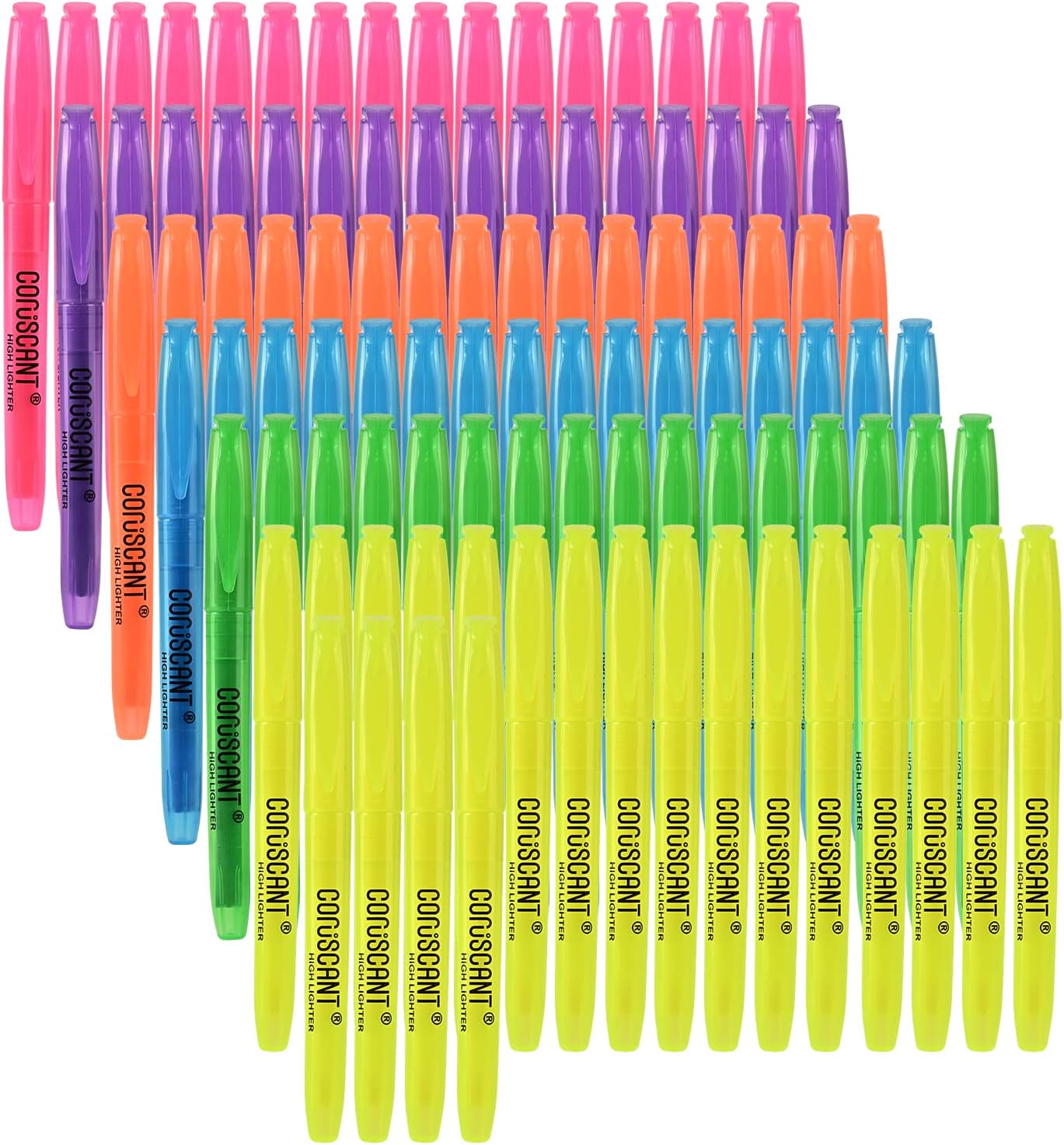 Highlighter - 100 pack color highlighter, color transparent visible fluorescent pen shell, wide chisel point mark, fluorescent pen, school, office