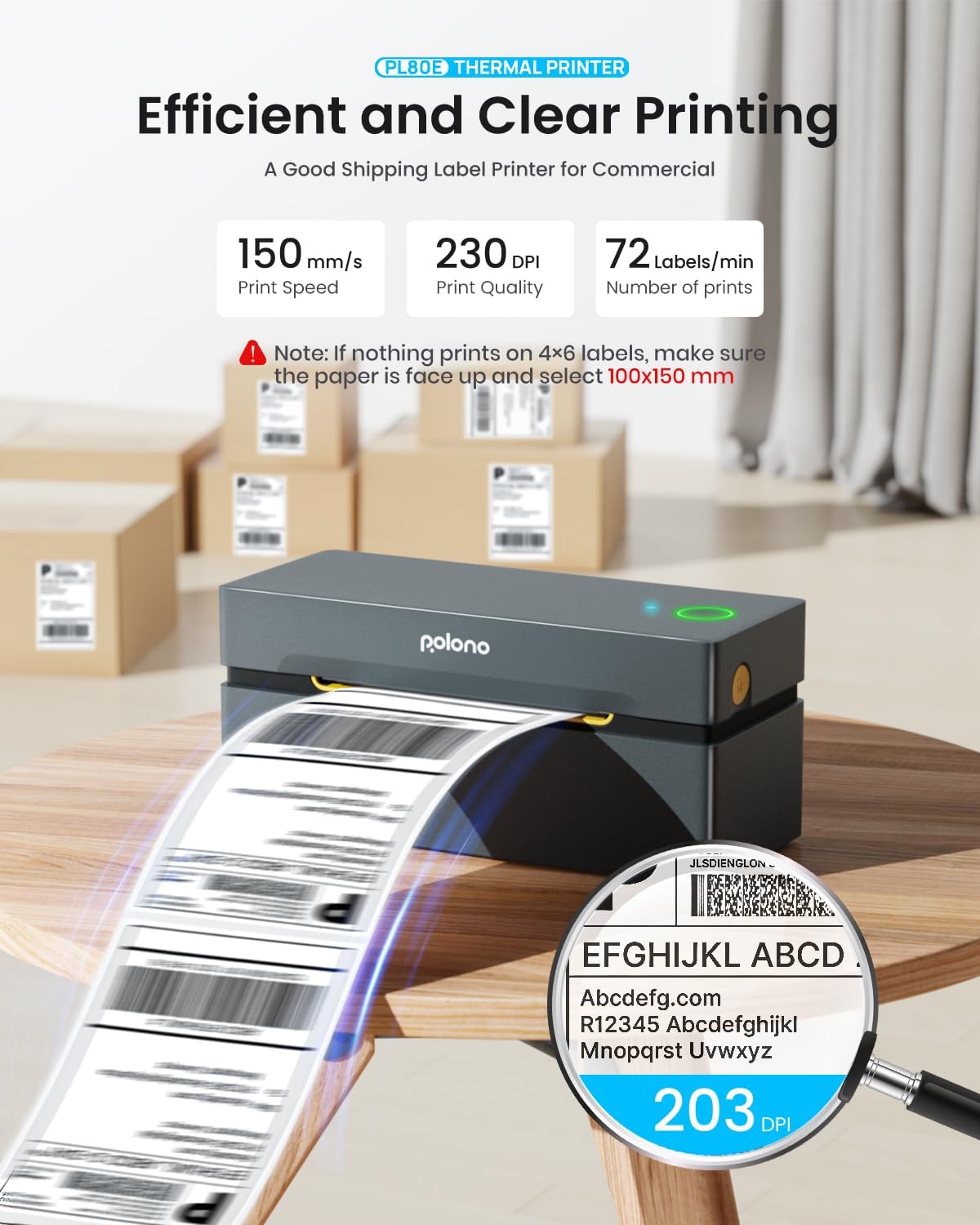 POLONO Bluetooth Thermal Shipping Label Printer, Wireless 4x6 Shipping Label Printer for Small Business, Support iOS, Android, Windows and Mac, Compatible with Amazon, Ebay, Shopify, Etsy, USPS (Grey)